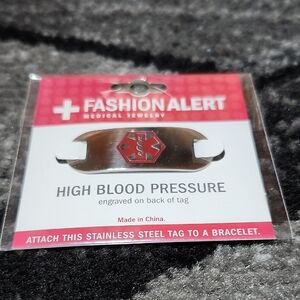 FASHION ALERT ENGRAVED HIGH BLOOD PRESSURE MEDICAL ID TAG STAINLESS STEEL